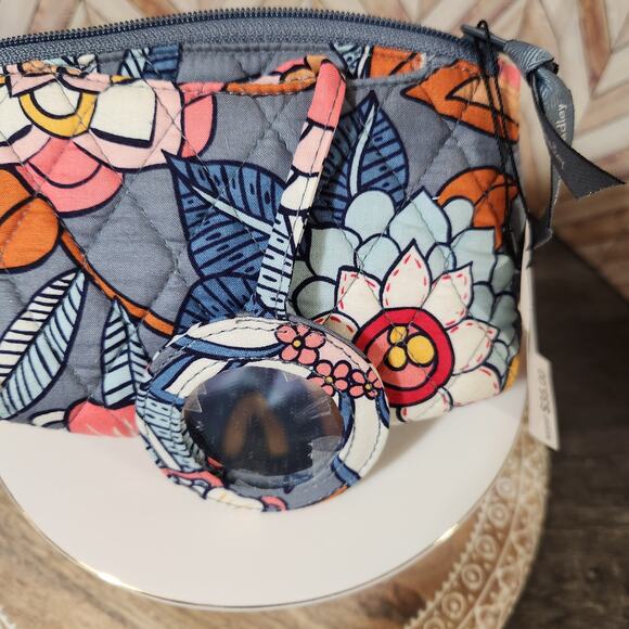 NWT Vera Bradley Tropical Evening Gray Floral Mirror Cosmetic Bag Mini Pouch - Picture 7 of 8